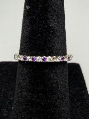 Leo Schachter 14k White Gold Diamond & Amethyst Band Sz 4.75 3 Stones Missing
